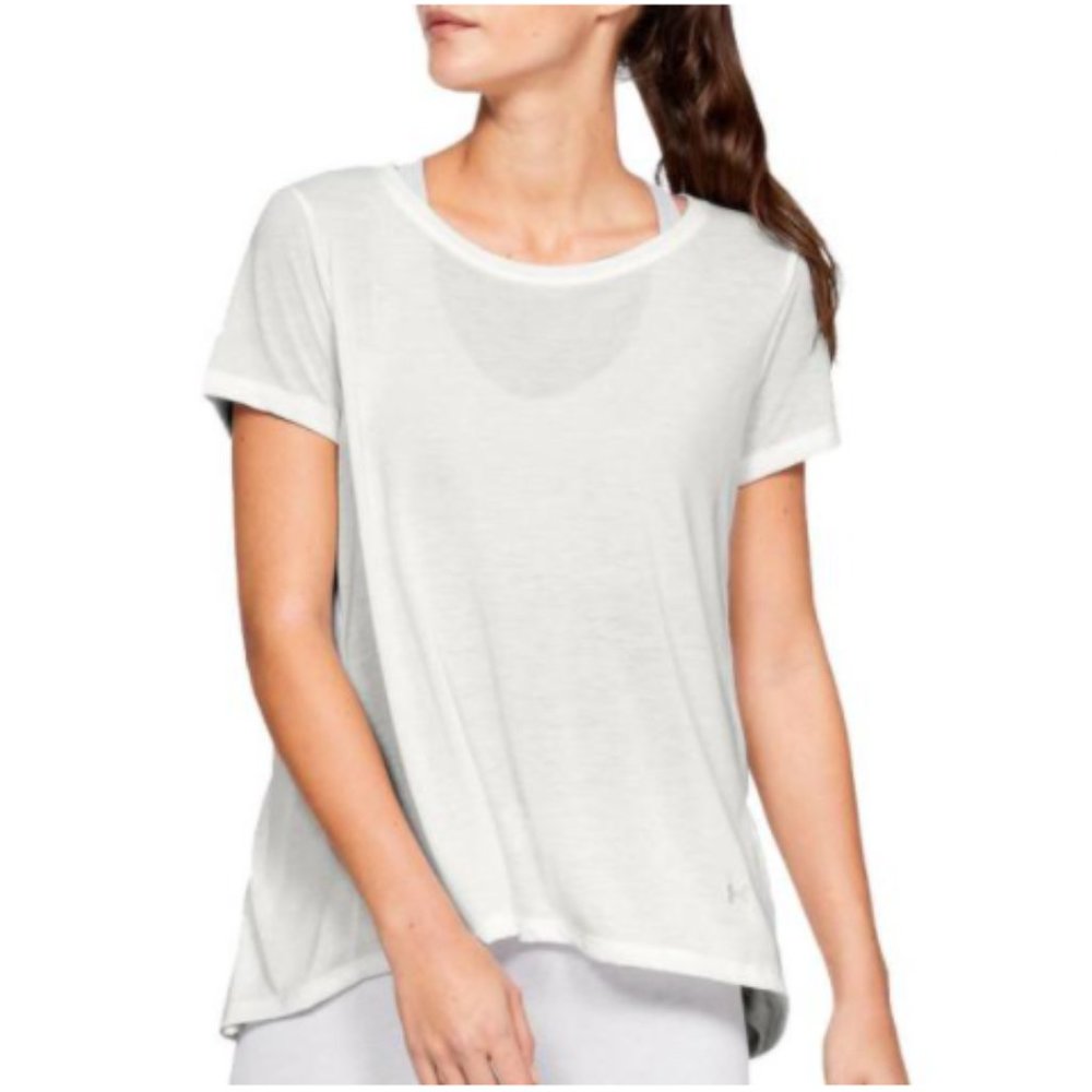Under Armour White Loose Short Sleeve Workout T L